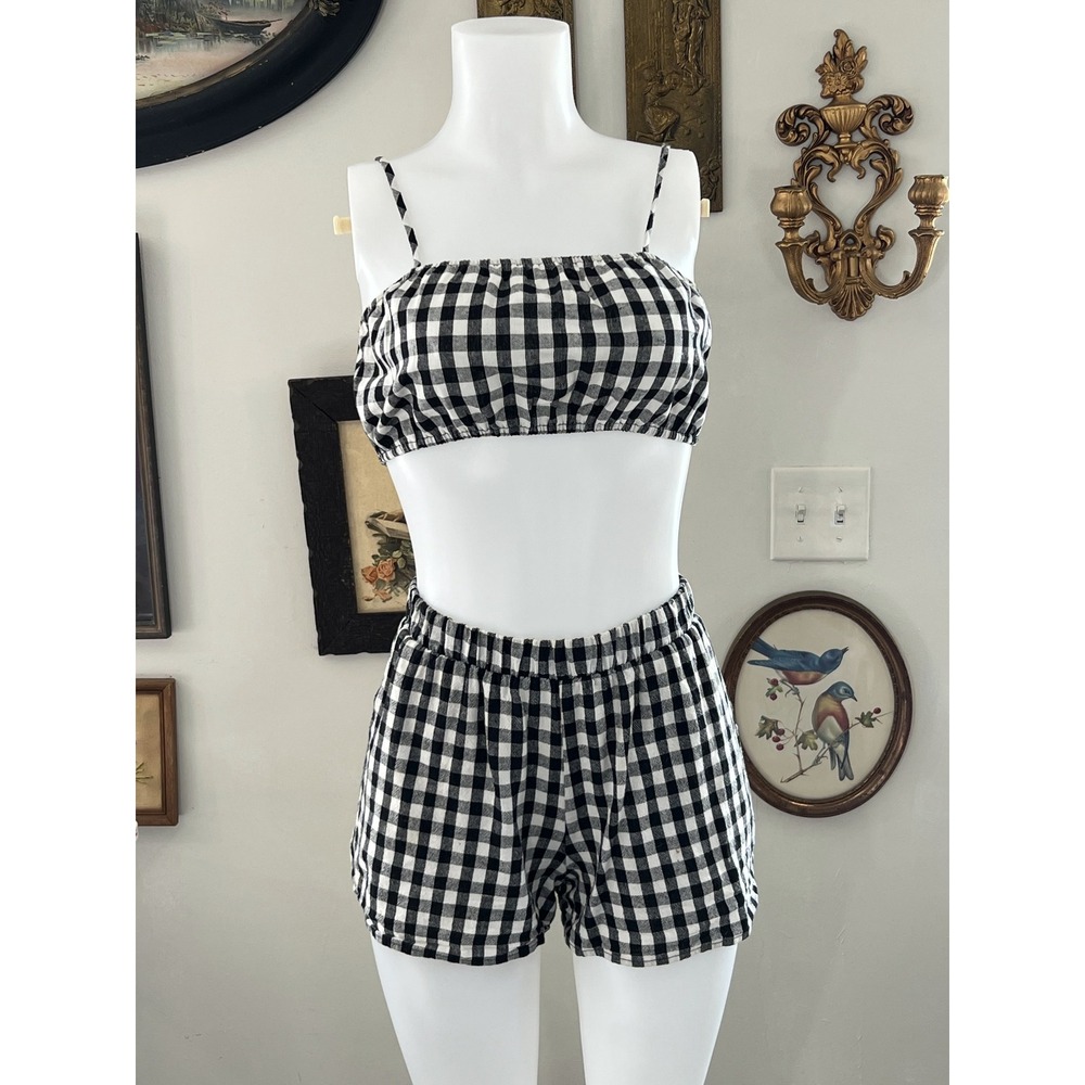 Hot Lava Black & White Gingham Crop Top and Shorts Set Size S